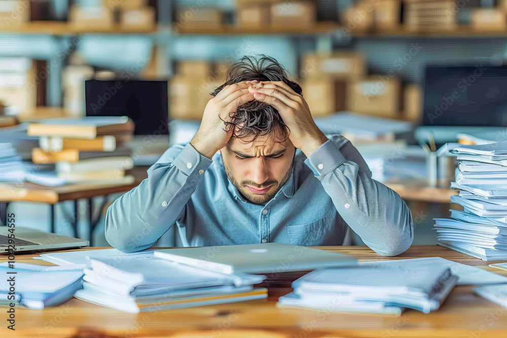 Stressed businessman having a headache at work Stressed businessman having a headache at work