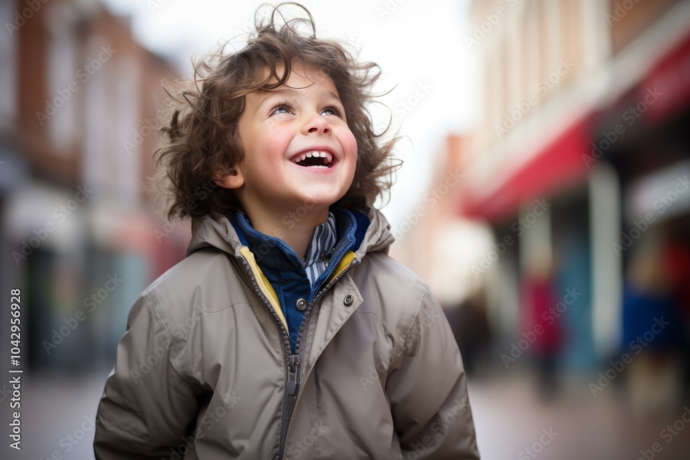 Portrait of a cute little boy with curly hair in the city Portrait of a cute little boy with curly hair in the city