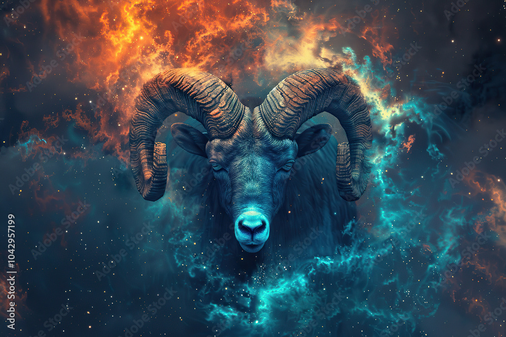 Astrological composition with concept of Aries zodiac sign symbol Astrological composition with concept of Aries zodiac sign symbol