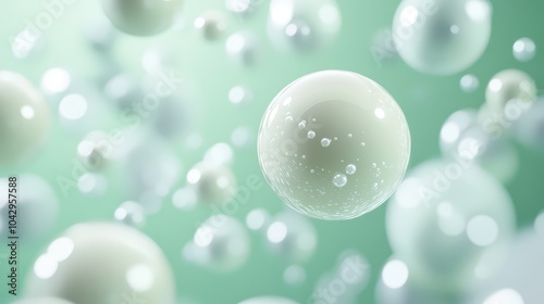 Floating Spheres and Curves in Sage Green and Ivory: A Digital Background for Healthcare and Biotech. High Resolution with Medical-Grade Clarity and Clean Aesthetic. photo