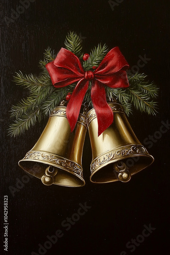 christmas bells with red ribbon