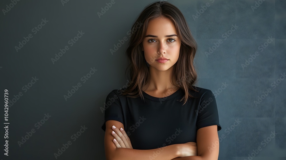 Obraz premium Powerful young woman in a success pose on a solid background. 