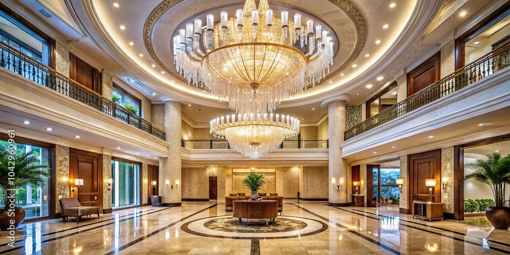 Obraz premium Luxurious hotel lobby with a large crystal chandelier