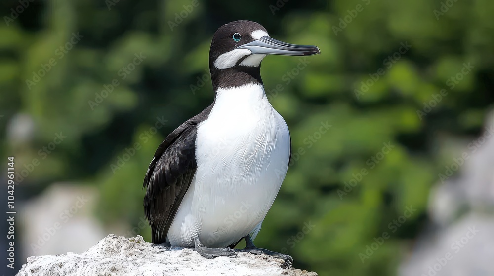 Naklejka premium Razorbill Bird Perched on Cliff Edge Wildlife Photography Seabird Ocean Nature