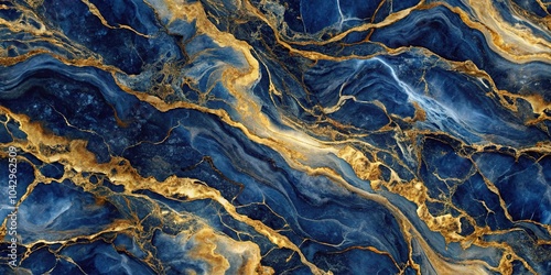 Luxurious navy blue and gold marble seamless texture background