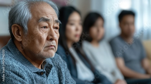 Depression in the Elderly, focusing on Asian and African-American elderly individuals receiving support from diverse family members in calm, peaceful environments