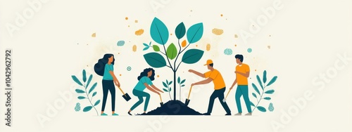 Diverse Group Planting Together in Nature