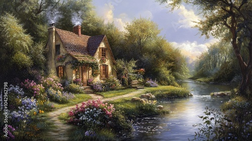 Charming Cottage by a Serene River Landscape