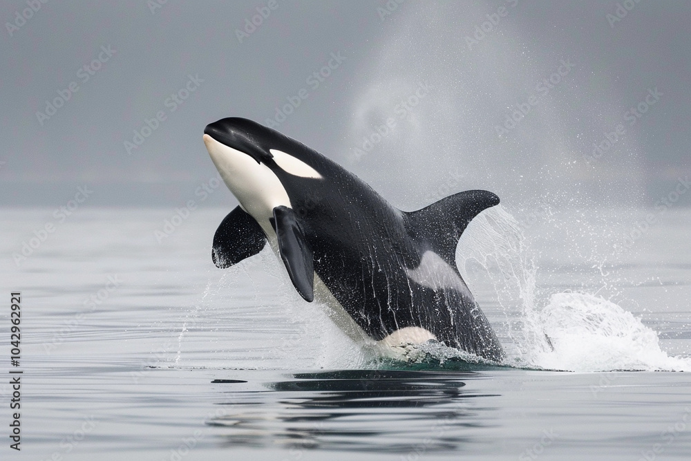 Obraz premium Fantastically beautiful majestic huge whale in deep ocean