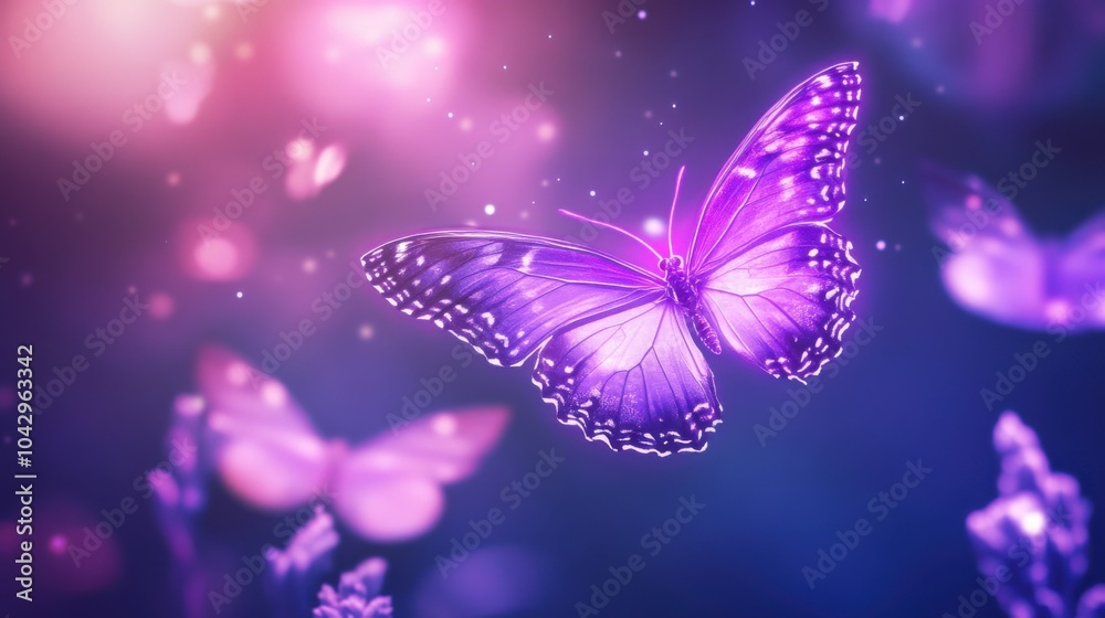 Purple butterfly in a dreamy mystical background with soft lights Purple butterfly in a dreamy mystical background with soft lights