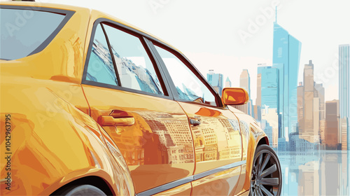 Modern yellow car on the background of the city. 3d rendering.