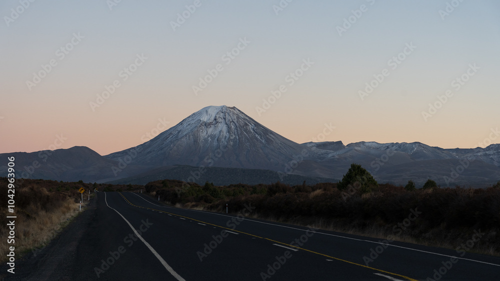 Fototapeta premium View of Mount Ngauruhoe at dawn. A stratavolcano