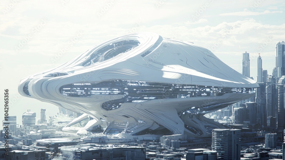 Fototapeta premium Futuristic Megastructure: Hub of Innovation and Exploration in Bustling City