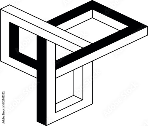 Impossible shape isolated on white background. Optical illusion. Vector illustration.