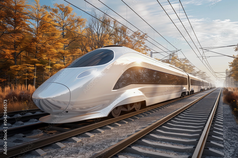 Naklejka premium Modern high-speed train in fast motion passes through railway stations