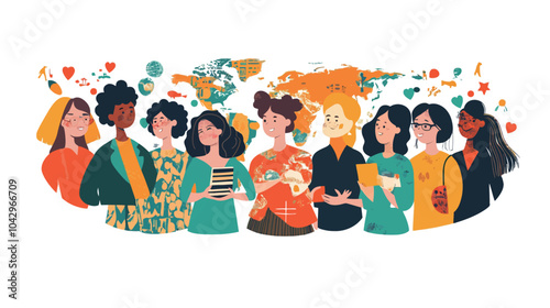 People of different nationalities around the world. Group of diverse people. Vector illustration..