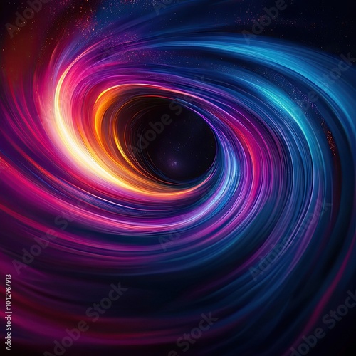 Swirling vortex of space-time with colorful light trails black hole background