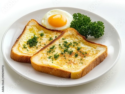 Wallpaper Mural Toast with fried egg and parsley on a white plate. Torontodigital.ca