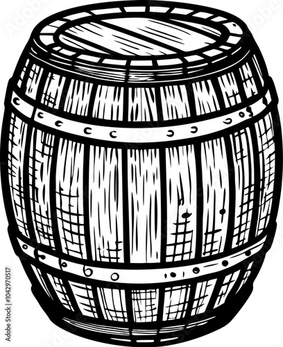 Rustic Wooden Barrel Illustration Vintage HandDrawn Vector for Craft and Design Projects