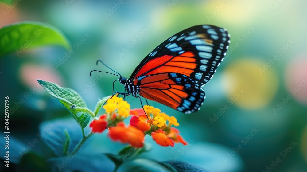 A vibrant butterfly perched on a bright flower, captured in detailed clarity, representing transformation and natural beauty