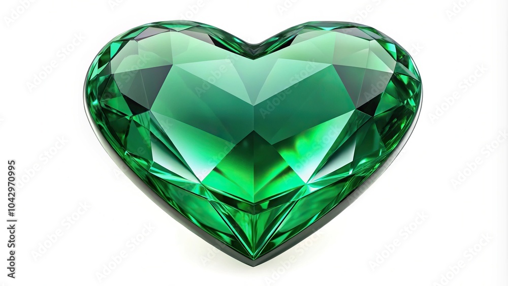Fototapeta premium Emerald shining heart with forced perspective isolated on white background