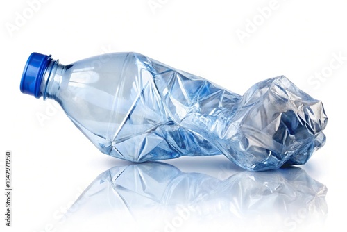 Empty crushed plastic bottle isolated on white background