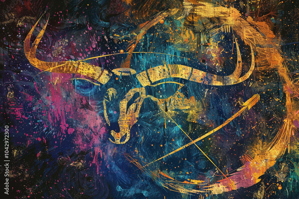 Obraz premium Astrological abstract composition with Capricorn zodiac sign symbol