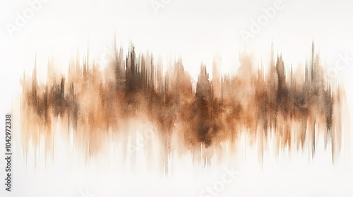 Abstract watercolor painting with brown vertical brush strokes on a white background