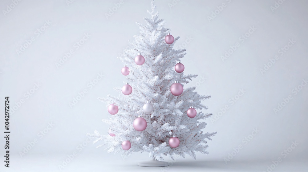 White Christmas Tree with Pink Ornaments White Christmas Tree with Pink Ornaments