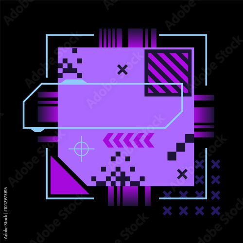 Glitch tech banner, futuristic cybernetic circuit board concept featuring a purple palette