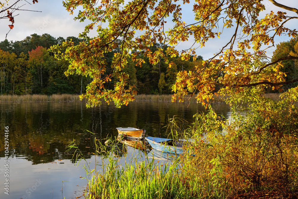 Fototapeta premium Zalew Zemborzycki in Lublin, autumn weather, golden Polish autumn
