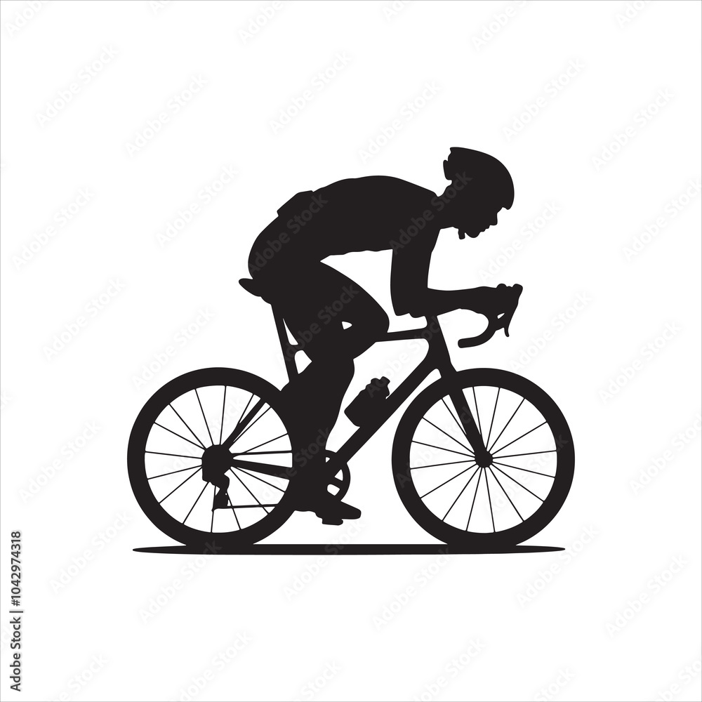 Fototapeta premium Silhouette of Cyclist Riding a Road Bike Vector Illustration.