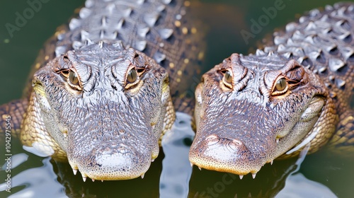 Close up of Two Crocodiles in Water  Reptile Wildlife  Dangerous Animal  Predator  Cambodi photo