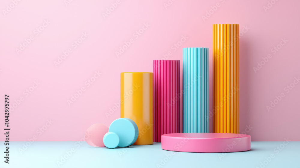Obraz premium Colorful geometric shapes create vibrant display on pastel background