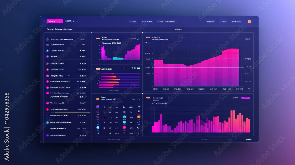 Digital dashboard with detailed financial data and statistics, showcasing vibrant graphs and