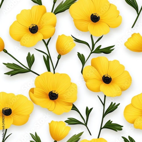 Wallpaper Mural A seamless pattern featuring mini yellow buttercups, seamless Pattern Torontodigital.ca