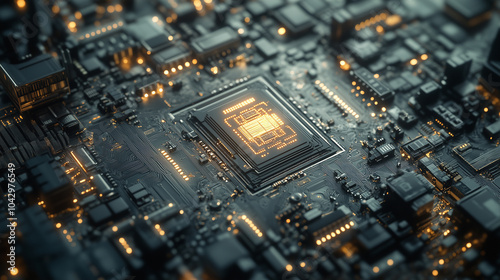 Abstract futuristic technology wallpaper. Modern processor in a chip board