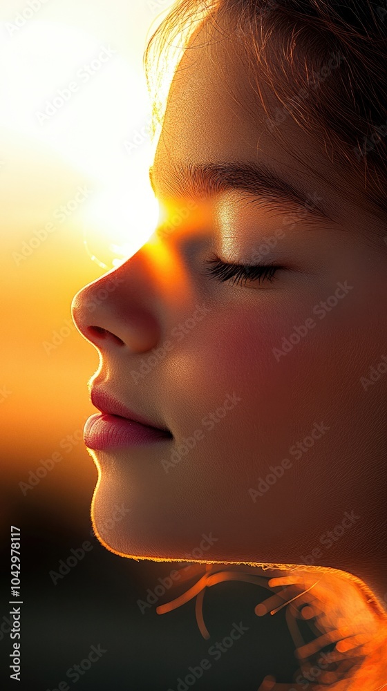 Young girl with closed eyes natural warm light close-up portrait Young girl with closed eyes natural warm light close-up portrait
