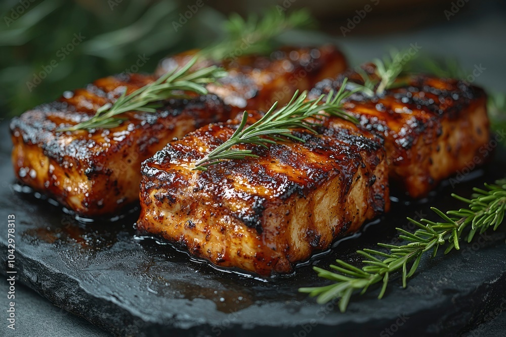 Close-up of Grilled Tofu with Rosemary Sprigs Close-up of Grilled Tofu with Rosemary Sprigs