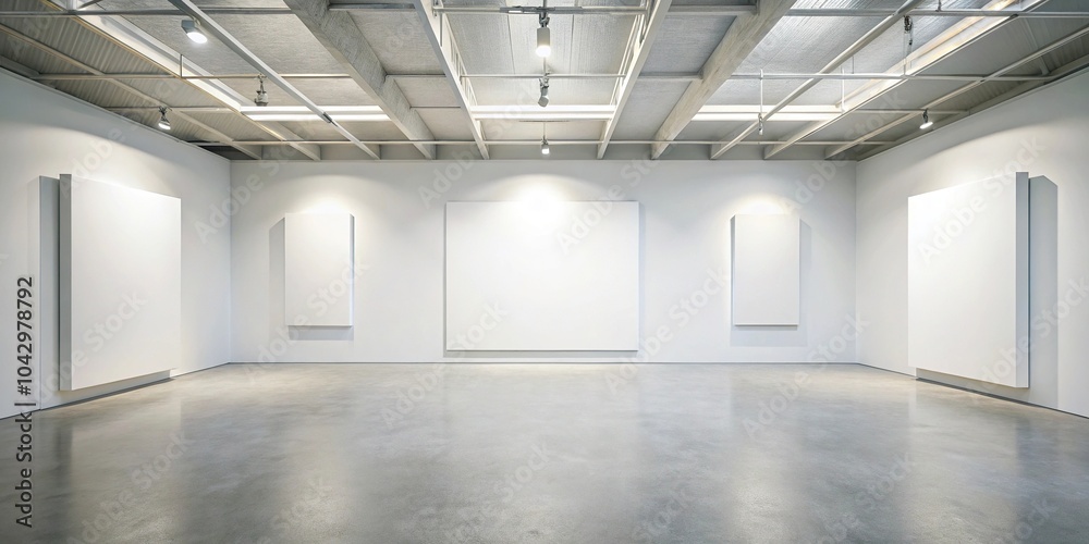 Obraz premium Empty gallery with blank canvas mockup