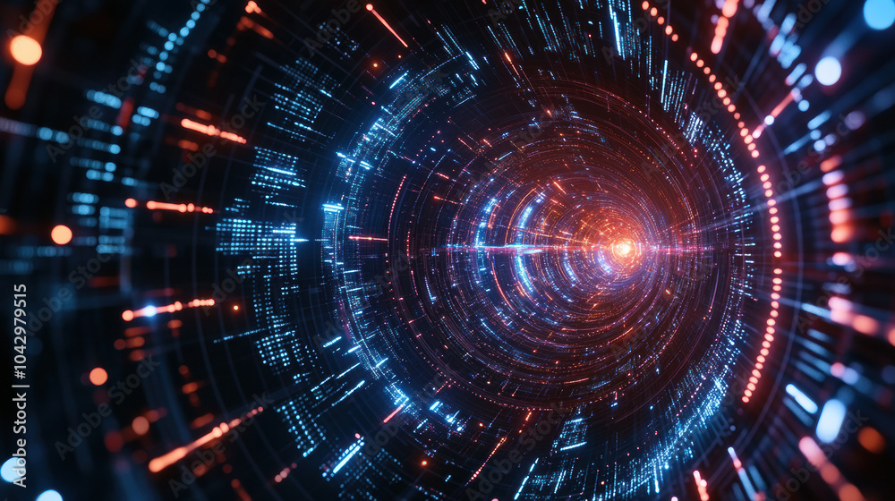 Obraz premium Futuristic digital tunnel with glowing data streams and vibrant colors