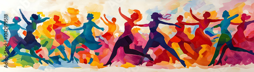 Vibrant Abstract Painting of Silhouettes Dancing in Colorful Strokes