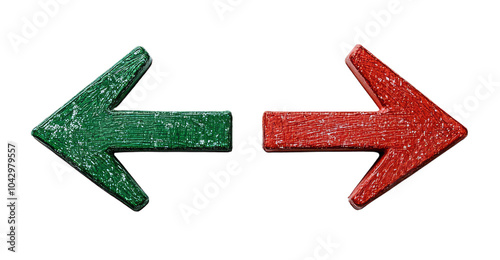 A green arrow pointing left and a red arrow pointing right are positioned side by side.