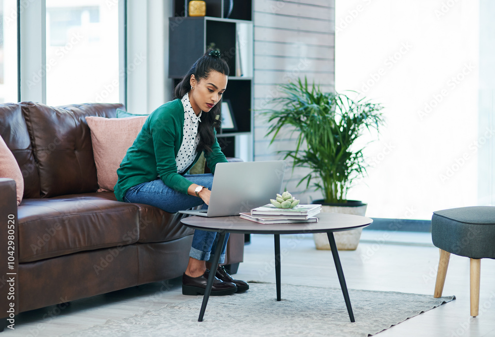 Business woman, working and laptop on sofa with web designer, seo and website update. Internet, staff and digital employee with email, typing and creative agency with search engine research with tech Business woman, working and laptop on sofa with web designer, seo and website update. Internet, staff and digital employee with email, typing and creative agency with search engine research with tech