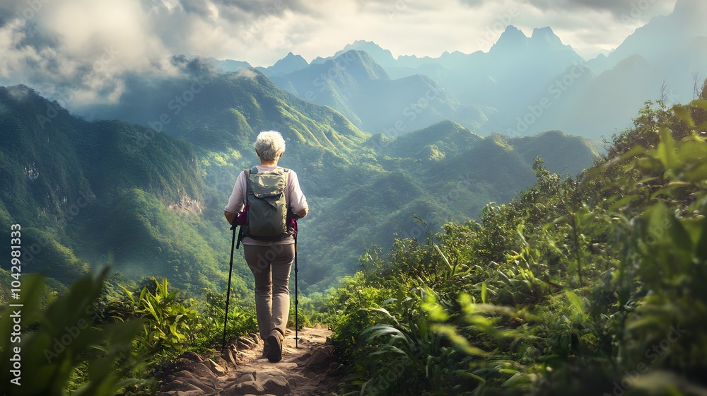 Senior woman on a hiking adventure. Senior woman on a hiking adventure.