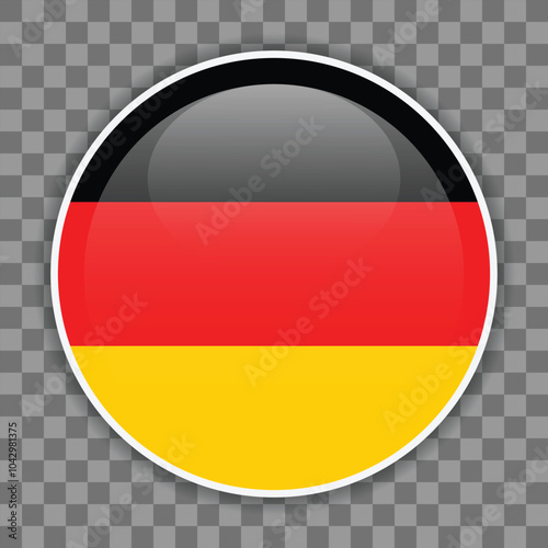 Glossy round flag of Germany on checkered background. Icon for mobile apps, UI or web design