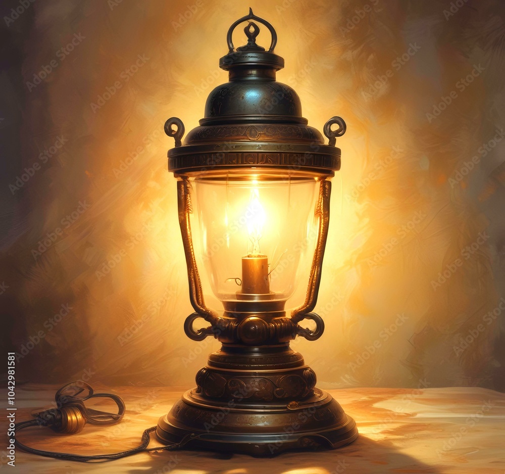 Illustration of ancient glowing lamp. Illustration of ancient glowing lamp.