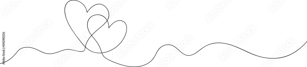 Heart shape, love symbol, continuous line art drawing vector illustration.