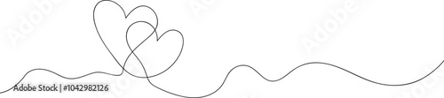 Heart shape, love symbol, continuous line art drawing vector illustration.