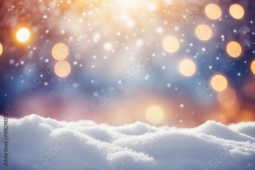 Snowy landscape with bokeh lights